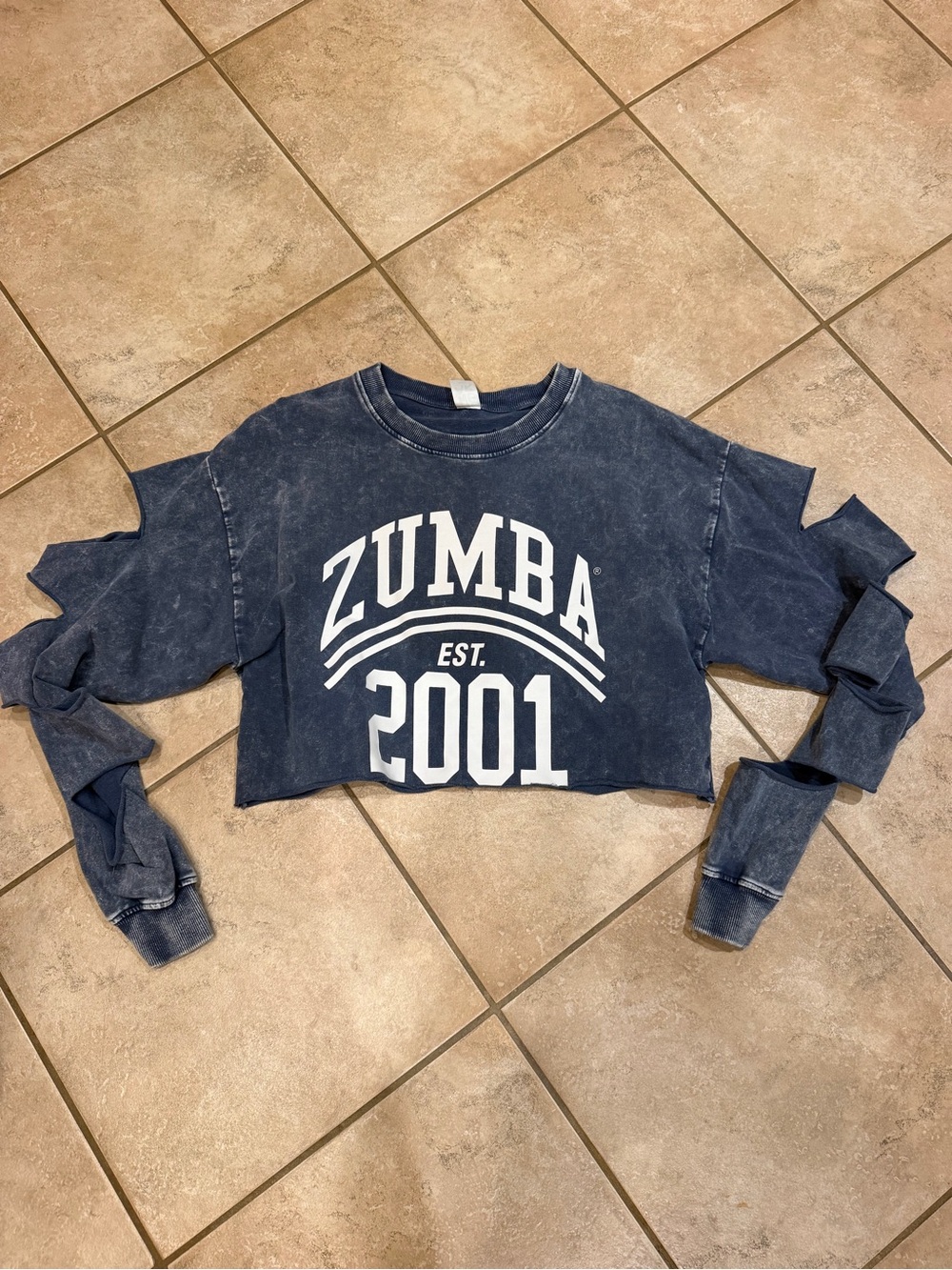 Zumba Fitness Distressed Navy Blue Cropped Sweatshirt with White Logo